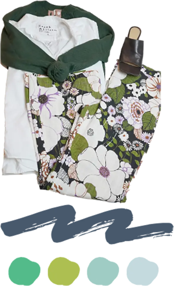 clothing arranged with squiggles and color dots below